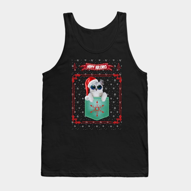 Christmas Kitty In Pocket Happy Holidays Tank Top by Hypnotic Highs